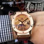 Perfect Replica Hublot Classic Fusion Rose Gold Case Brown Strap Watch